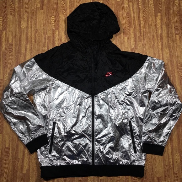 Nike Air Windbreaker Jacket Black Silver Mens - Picture 2 of 4